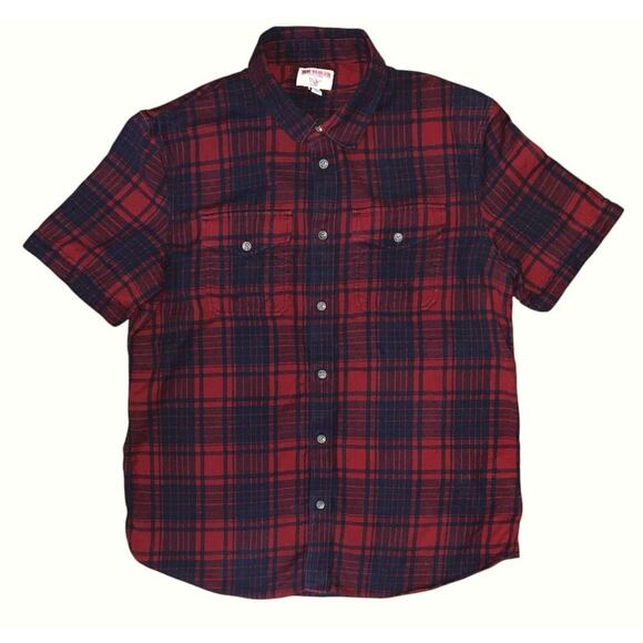 True Religion Red & Black Plaid Short Sleeve Button Down Flannel Shirt Men's XL - Picture 1 of 6
